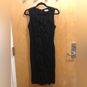 Calvin Klein Black Sleeveless Ruffle Midi Dress